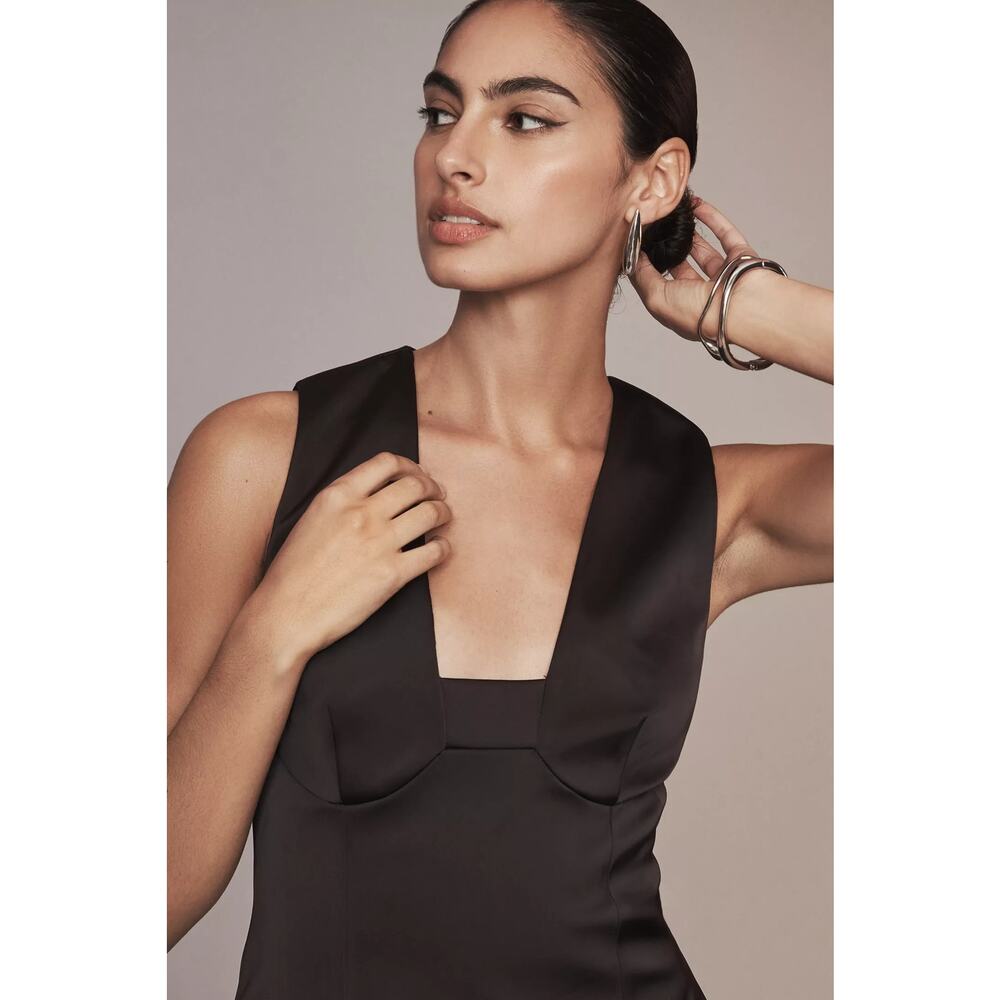 New Anthropologie Sleeveless Square Neck Shift Mini Dress $178 Brown Size 8 - Picture 2 of 5